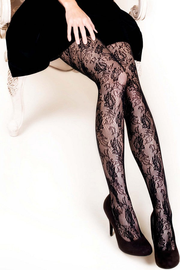 Plus Size Lady's Roses In Full Bloom Fishnet Tights