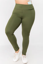 green high waisted full length leggings with pocket