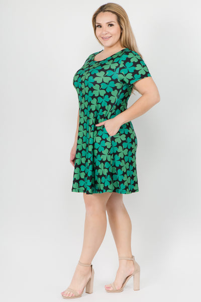 Plus Size Lucky Green 4-Leaf Clover Printed Dress – ICONOFLASH