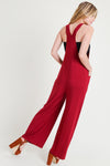 burgundy wide leg jumpsuit with pockets