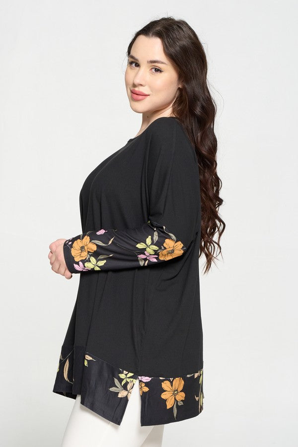 Plus Size Floral Detail Oversized Tunic Top