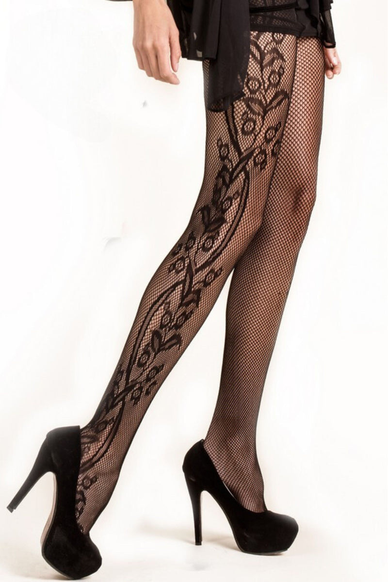 Plus Side Whimsical Floral Inset Fishnet Tights