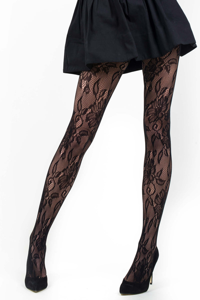 Lady's Black Blossom Floral Tights