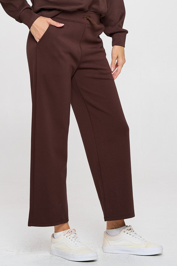 High Rise Straight Leg Pants - Brown