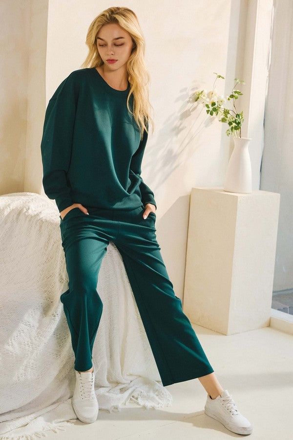 High Rise Straight Leg Pants - Dark Green