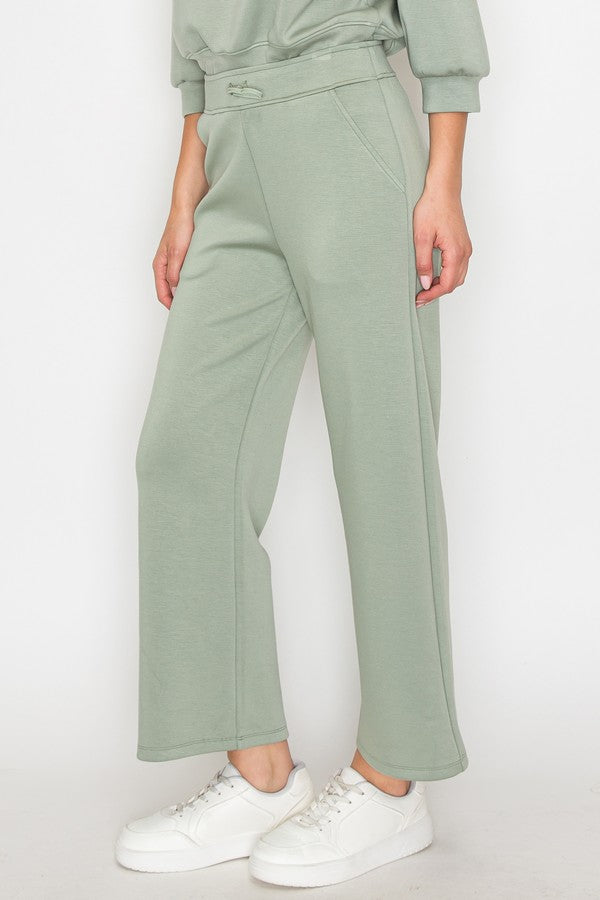 High Rise Straight Leg Pants - Sage