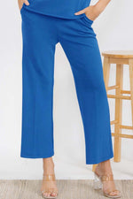 Navy Blue Cropped Modal Scuba Relaxed Fit Pants with Pockets 