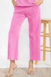 Pink Cropped Modal Scuba Relaxed Fit Pants with Pockets 