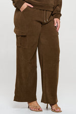 Brown Wide Leg Cargo Pants with Drawstring Waist and Side Pockets