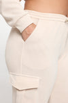 Ivory Wide Leg Cargo Pants with Drawstring Waist and Side Pockets