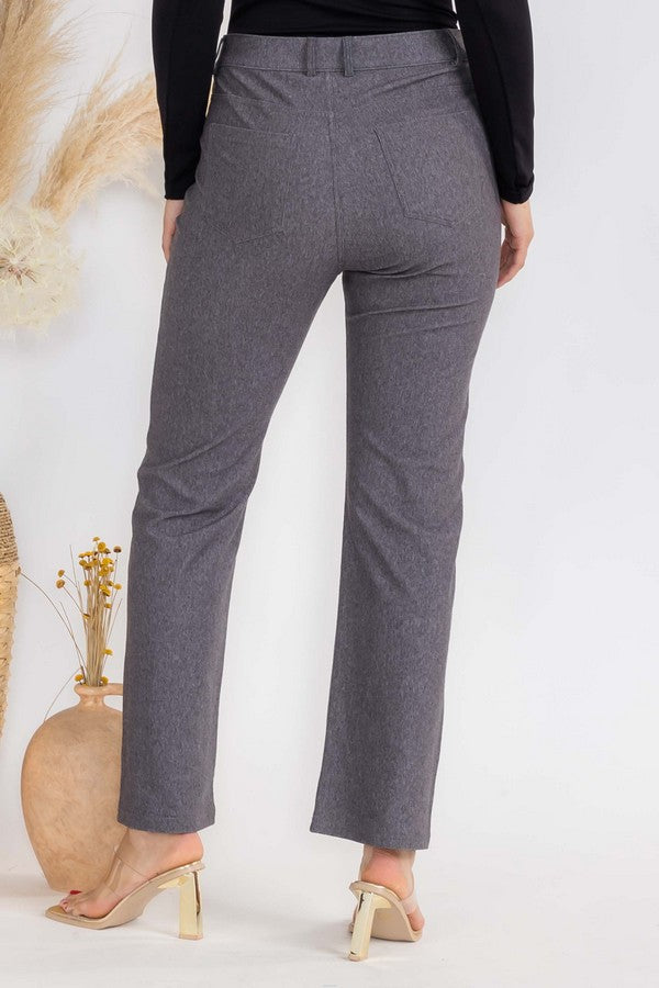 Back View of Grey Straight Leg Jeggings, Denim Leggings, Elastic Waist Jean Pants for Women