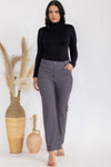 Full Front View of Grey Straight Leg Jeggings, Denim Leggings, Elastic Waist Jean Pants for Women