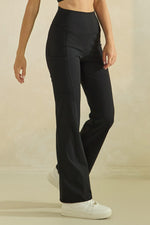 Women’s High Waist Straight Leg Active Pants with Pockets, Sizes S to L Available, Black