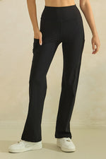 Women’s High Waist Straight Leg Active Pants with Pockets, Sizes S to L Available, Black
