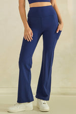 Women’s High Waist Straight Leg Active Pants with Pockets, Sizes S to L Available, Navy Blue