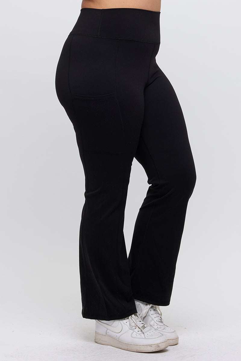 Women’s High Waist Straight Leg Active Pants with Pockets, Plus Sizes XL to 3XL Available, Black