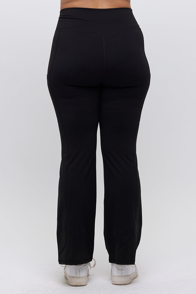 Women’s High Waist Straight Leg Active Pants with Pockets, Plus Sizes XL to 3XL Available, Black
