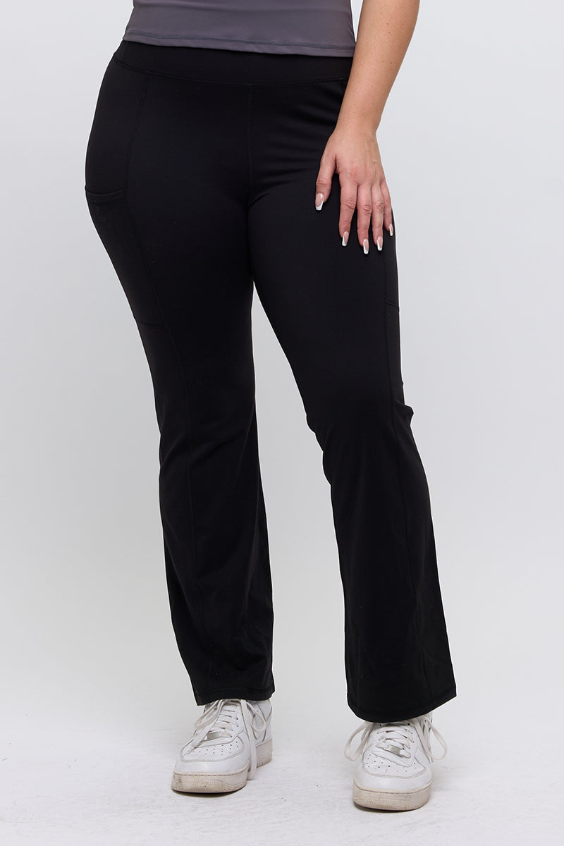 Women’s High Waist Straight Leg Active Pants with Pockets, Plus Sizes XL to 3XL Available, Black