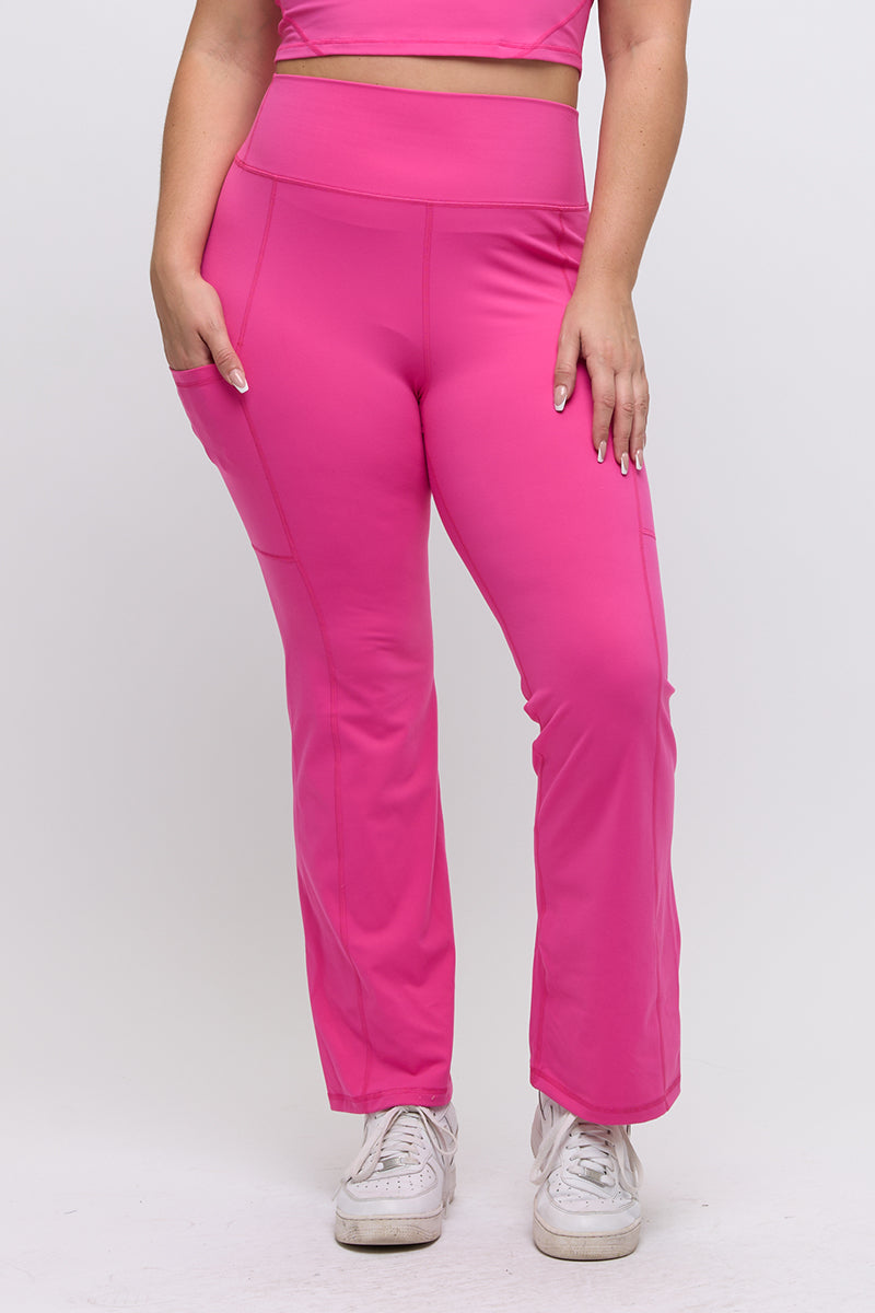 Women’s High Waist Straight Leg Active Pants with Pockets, Plus Sizes XL to 3XL Available, Pink