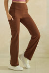 Women’s High Waist Straight Leg Active Pants with Pockets, Sizes S to L Available, Brown
