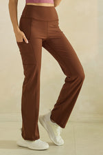 Women’s High Waist Straight Leg Active Pants with Pockets, Sizes S to L Available, Brown