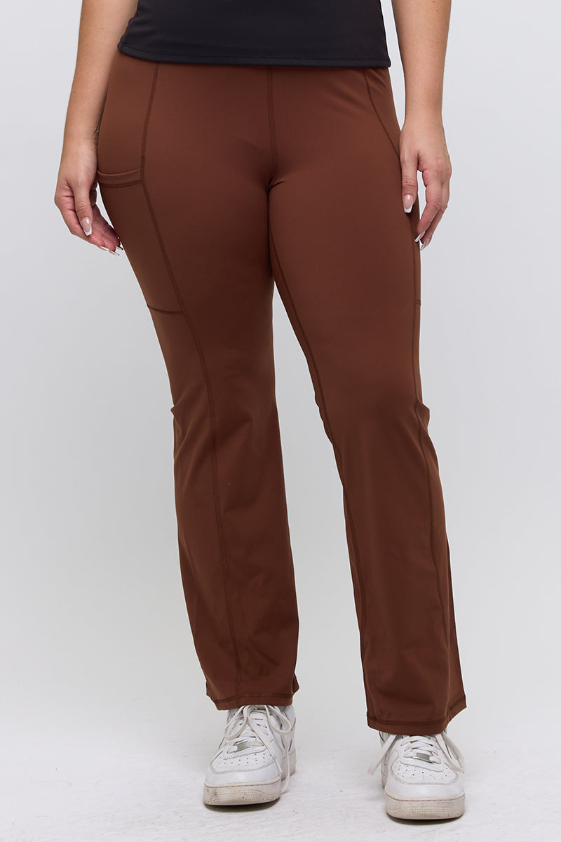 Women’s High Waist Straight Leg Active Pants with Pockets, Plus Sizes XL to 3XL Available, Brown