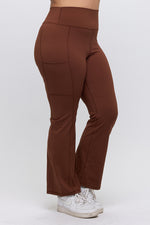 Women’s High Waist Straight Leg Active Pants with Pockets, Plus Sizes XL to 3XL Available, Brown
