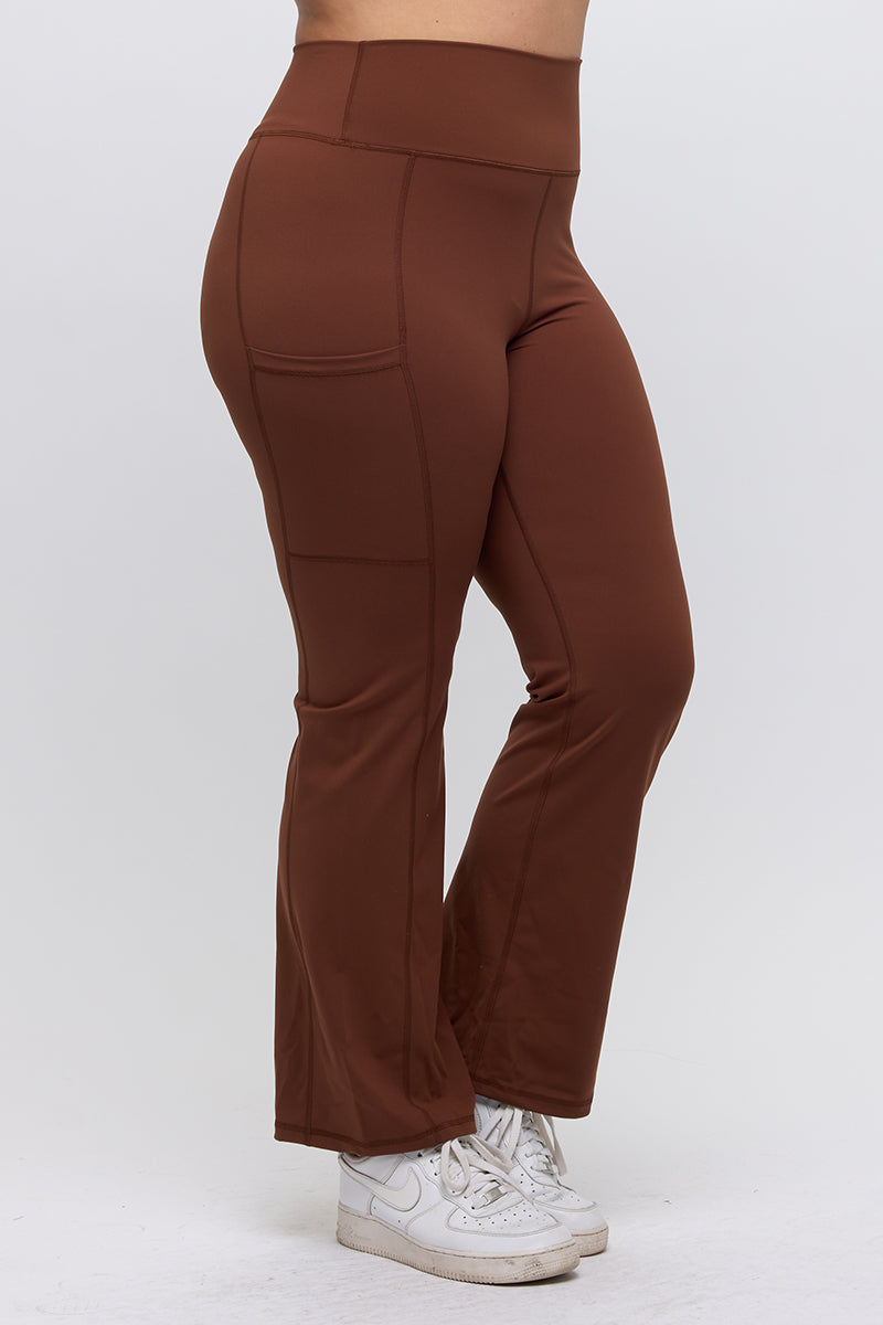 Women’s High Waist Straight Leg Active Pants with Pockets, Plus Sizes XL to 3XL Available, Brown