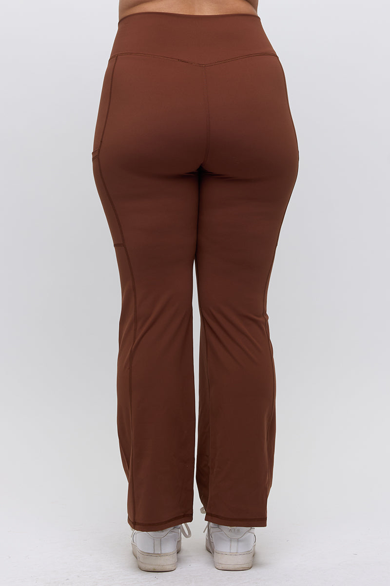Women’s High Waist Straight Leg Active Pants with Pockets, Plus Sizes XL to 3XL Available, Brown