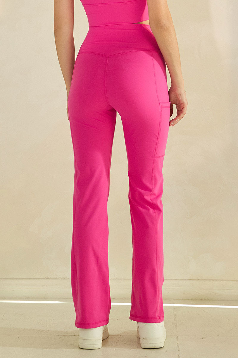 Women’s High Waist Straight Leg Active Pants with Pockets, Sizes S to L Available, Pink