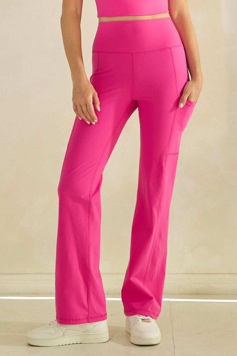 Women’s High Waist Straight Leg Active Pants with Pockets, Sizes S to L Available, Pink