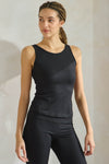 Black Women’s Scoop Neck Wide Strap Ribbed Active Wear Exercise Tank Top