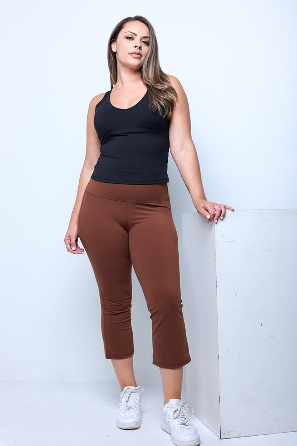 Plus Size Women's Ultra Soft High Waisted Flared Yoga Capris