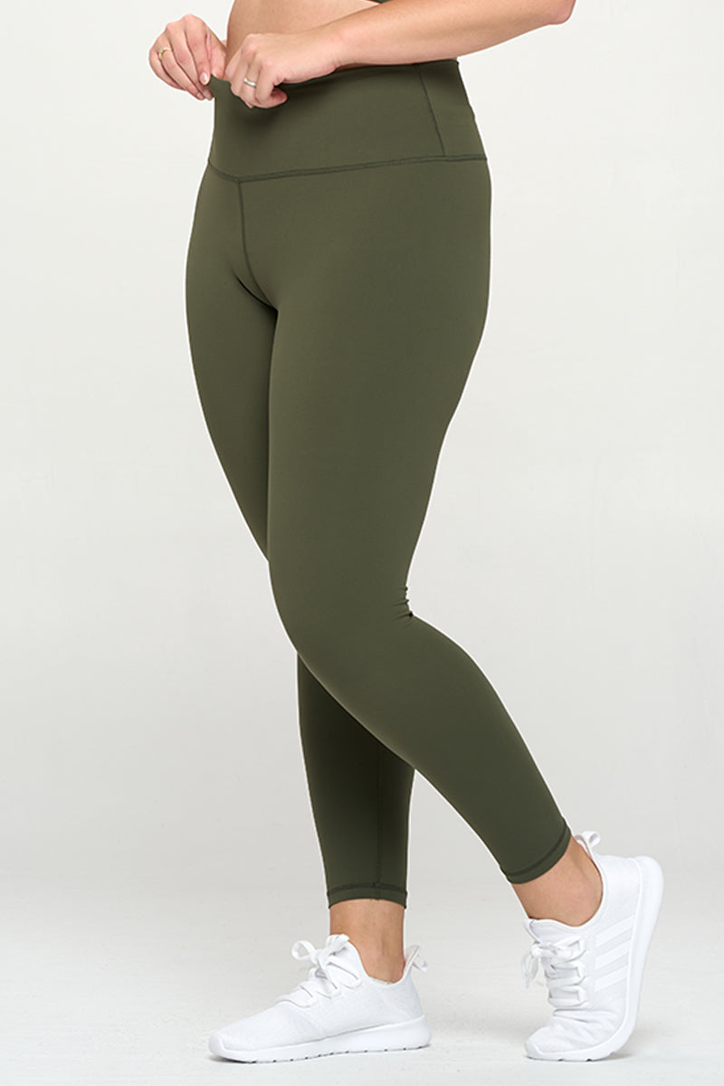 Army Green Womens Activewear Yoga Wide Band Leggings for Plus Size Tall Girls 33-inch 