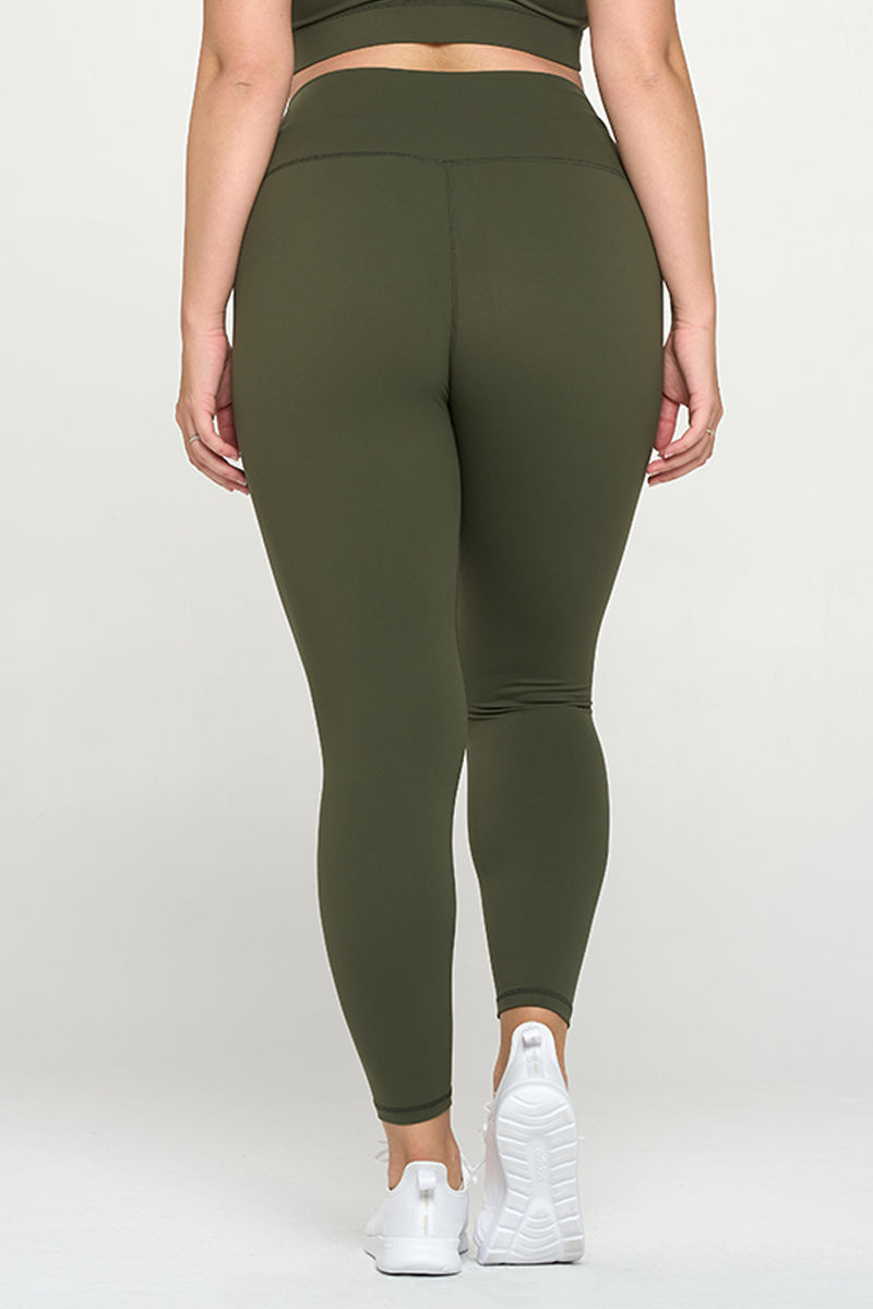 Army Green Womens Activewear Yoga Wide Band Leggings for Tall Girls 33-inch 