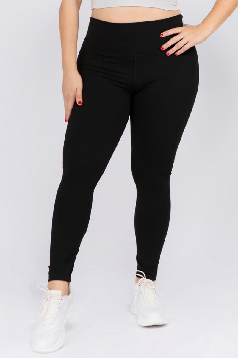 Black Womens Activewear Yoga Wide Band Leggings for Tall Girls 33-inch 