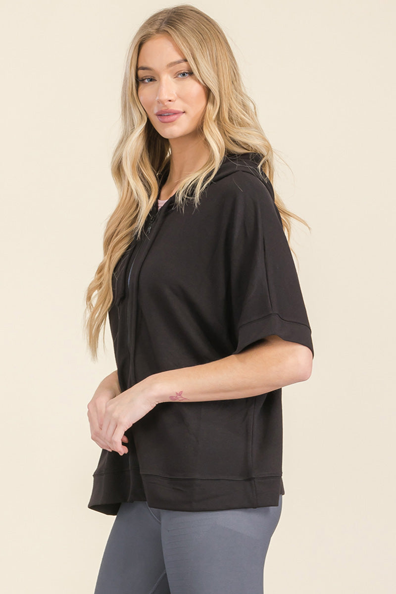 Oversized Short Sleeve Zip Up Hoodie