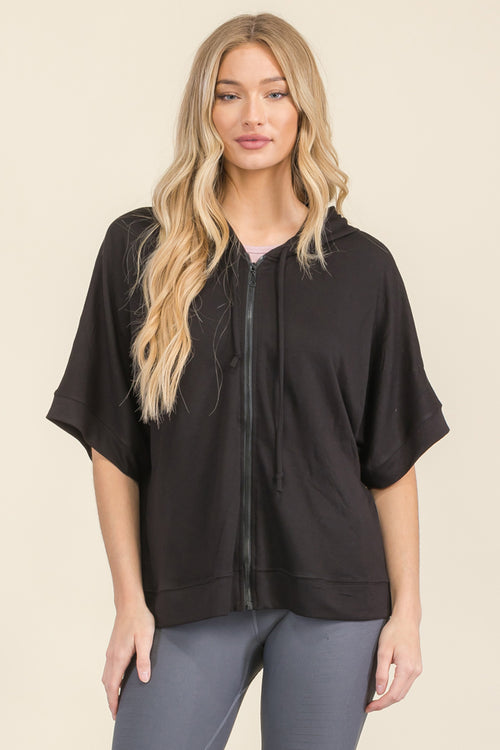 Oversized Short Sleeve Zip Up Hoodie