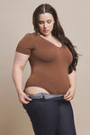 Plus Size Basic Short Sleeve Seamless Bodysuit