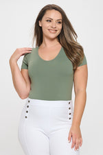 Plus Size Basic Short Sleeve Seamless Bodysuit