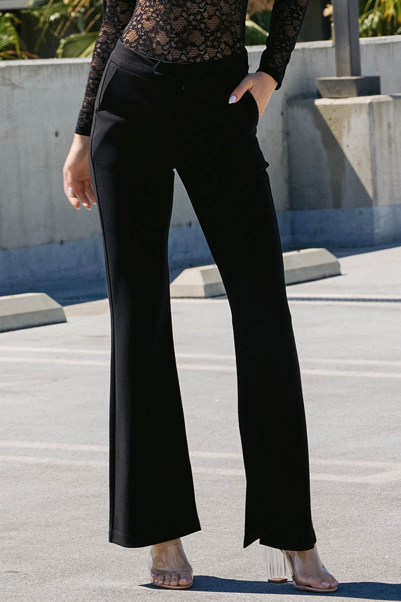 Elite Chic Stretch Ponte Pants w/ Side Slit