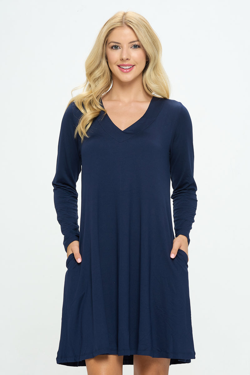 Women's V-neck Above The Knee Dress with Pockets