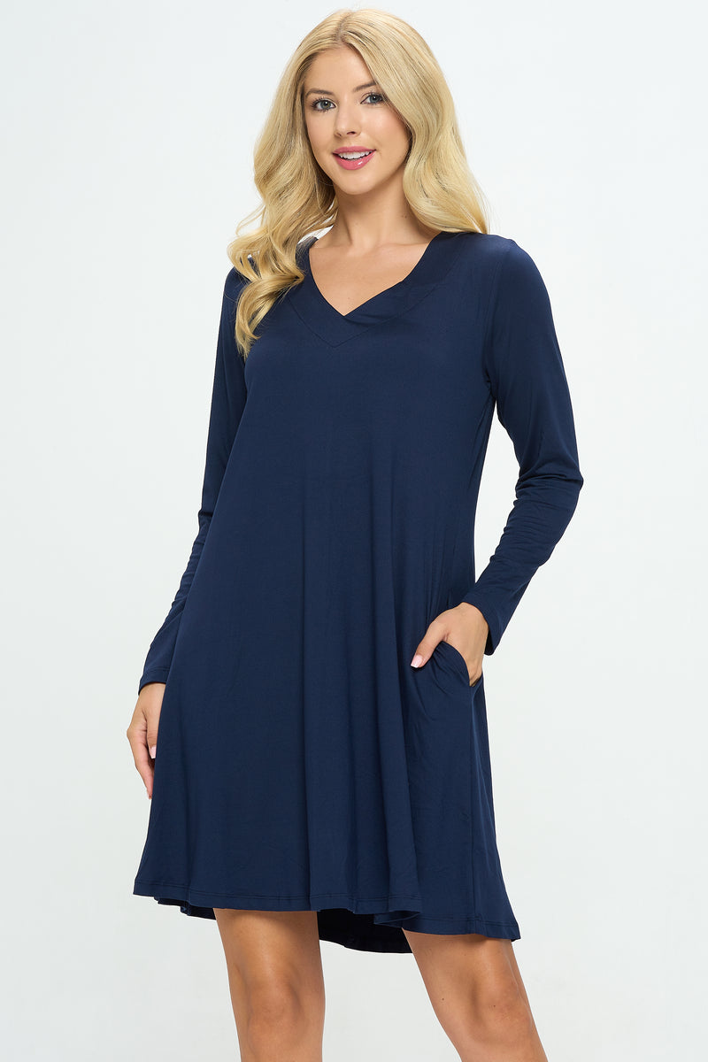 Women's V-neck Above The Knee Dress with Pockets