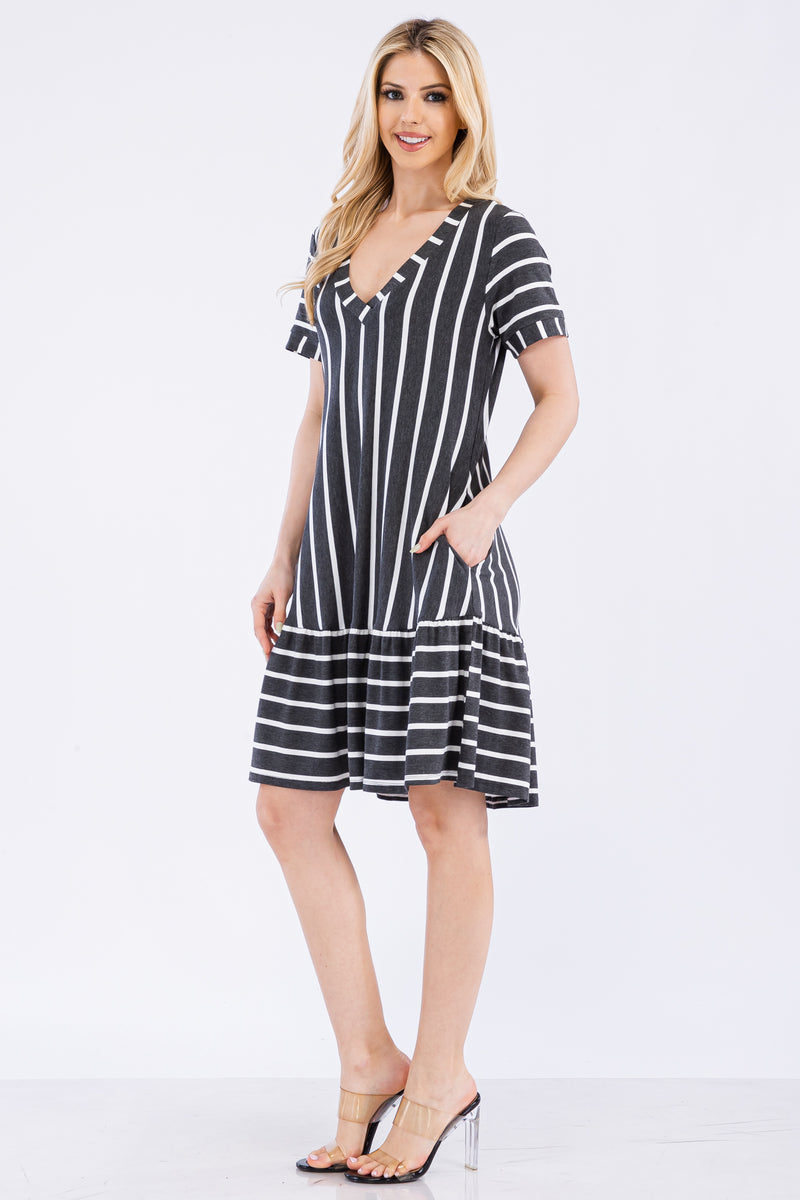 Women's Ruffled Striped Shift Dress