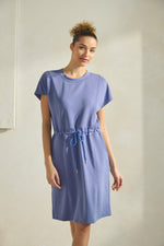 Women’s Light Denim Soft All-Day Knee Length Short Dress with Waist Cinch Drawstring 