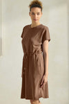 Women’s Mocha Sofie Soft All-Day Knee Length Short Dress with Waist Cinch Drawstring 