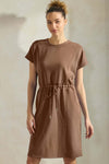 Women’s Mocha Sofie Soft All-Day Knee Length Short Dress with Waist Cinch Drawstring 