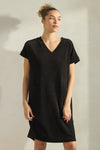 Women’s Black Effortless Chic V-Neck Short Sleeve Corduroy Shift Dress
