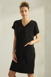 Women’s Black Effortless Chic V-Neck Short Sleeve Corduroy Shift Dress