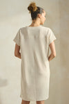 Women’s Ivory Effortless Chic V-Neck Short Sleeve Corduroy Shift Dress